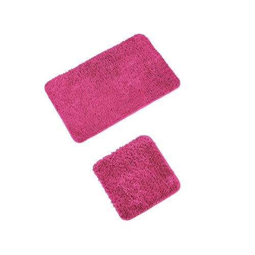 WohnDirect Badematten Set - WC Vorleger (45x45cm), Badematte (50x80cm) - rutschfest waschbar Badezimmerteppich OHNE WC-Ausschnitt - Pink von WohnDirect
