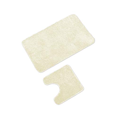 WohnDirect Badematten Set - WC Vorleger (45x45cm), Badematte (60x100cm) - rutschfest waschbar Badezimmerteppich MIT WC-Ausschnitt - Creme von WohnDirect