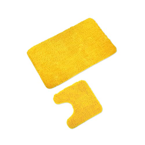 WohnDirect Badematten Set - WC Vorleger (45x45cm), Badematte (60x100cm) - rutschfest waschbar Badezimmerteppich MIT WC-Ausschnitt - Gelb von WohnDirect