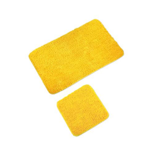 WohnDirect Badematten Set - WC Vorleger (45x45cm), Badematte (60x100cm) - rutschfest waschbar Badezimmerteppich OHNE WC-Ausschnitt - Gelb von WohnDirect