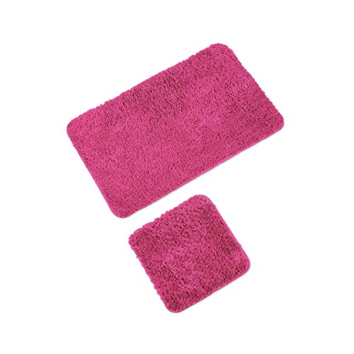 WohnDirect Badematten Set - WC Vorleger (45x45cm), Badematte (60x100cm) - rutschfest waschbar Badezimmerteppich OHNE WC-Ausschnitt - Pink von WohnDirect