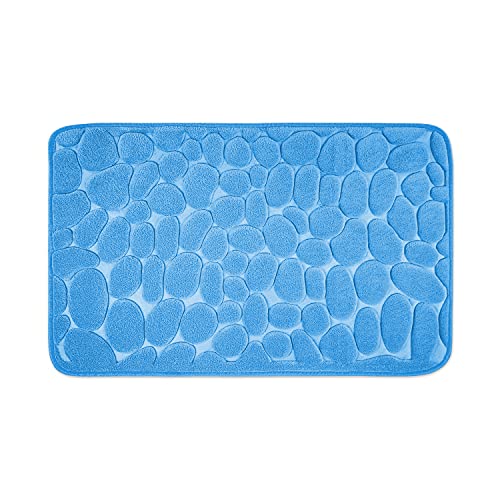 WohnDirect Badezimmerteppich mit Memory Foam - Rutschfester Badteppich - Badematte waschbar & schnelltrocknend auch ideal als Duschvorleger - Badvorleger 50 x 80 cm - Blau von WohnDirect