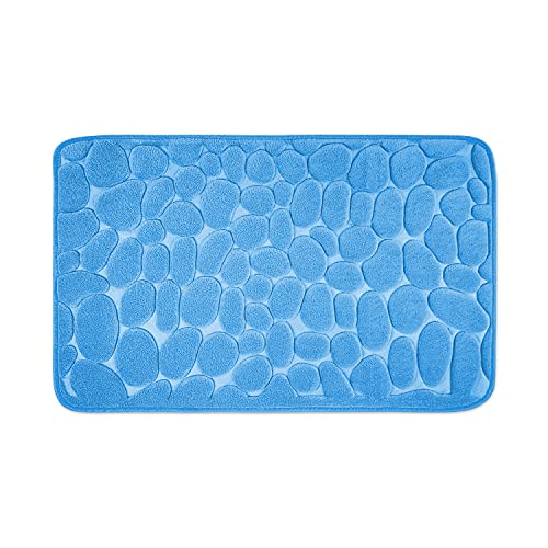 WohnDirect Badezimmerteppich mit Memory Foam - Rutschfester Badteppich - Badematte waschbar & schnelltrocknend auch ideal als Duschvorleger - Badvorleger 50 x 80 cm - Blau von WohnDirect