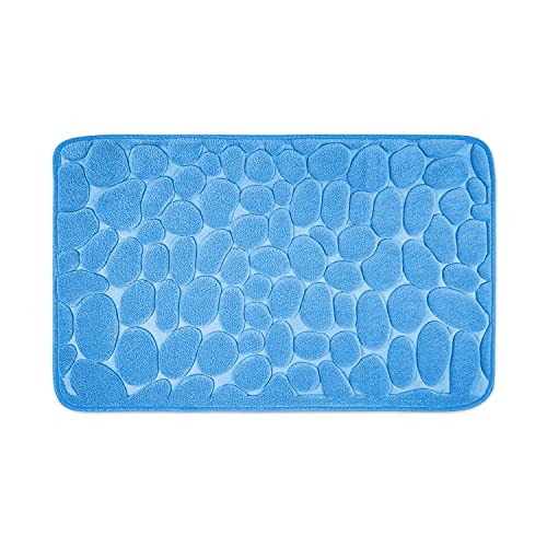 WohnDirect Badezimmerteppich mit Memory Foam - Rutschfester Badteppich - Badematte waschbar & schnelltrocknend auch ideal als Duschvorleger - Badvorleger 60 x 100 cm - Blau von WohnDirect