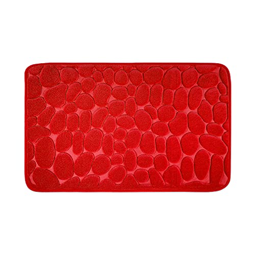 WohnDirect Badezimmerteppich mit Memory Foam - Rutschfester Badteppich - Badematte waschbar & schnelltrocknend auch ideal als Duschvorleger - Badvorleger 60 x 100 cm - Rot von WohnDirect