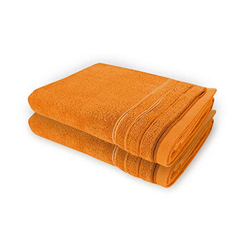 WohnDirect Duschtuch Set 2 teilig - 2 Badetücher (70x140) - Frottee 100% Baumwolle - Orange von WohnDirect