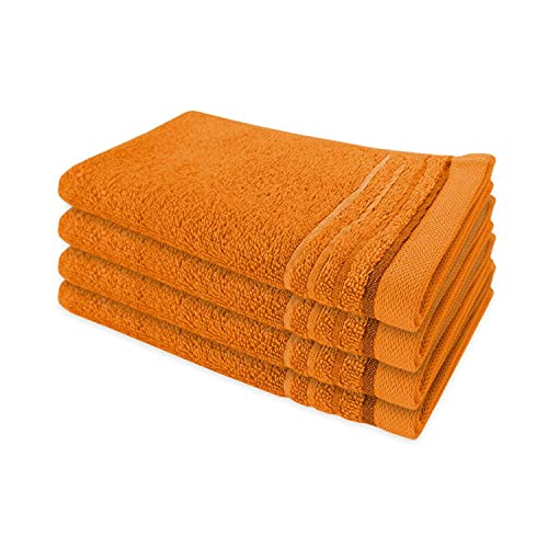 WohnDirect Gästetuch Set 4 teilig - 4 Gäste Handtücher (30x50) - Frottee 100% Baumwolle - Orange von WohnDirect