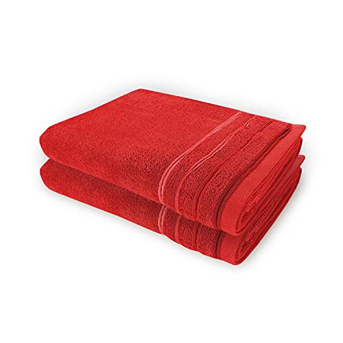 WohnDirect Handtuch Set 2 teilig - 2 Handtücher (50x100) - Frottee 100% Baumwolle - Rot von WohnDirect