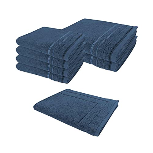 WohnDirect Handtuch Set 7 teilig - 4 Handtücher (50x100) + 2 Duschtücher (70x140) + 1 Badvorleger (50x70) - Frottee 100% Baumwolle - Dunkelblau von WohnDirect