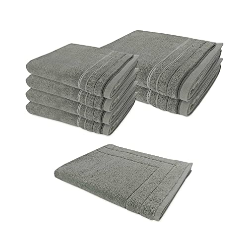 WohnDirect Handtuch Set 7 teilig - 4 Handtücher (50x100) + 2 Duschtücher (70x140) + 1 Badvorleger (50x70) - Frottee 100% Baumwolle - Grau von WohnDirect