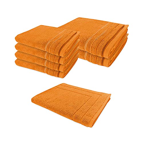 WohnDirect Handtuch Set 7 teilig - 4 Handtücher (50x100) + 2 Duschtücher (70x140) + 1 Badvorleger (50x70) - Frottee 100% Baumwolle - Orange von WohnDirect