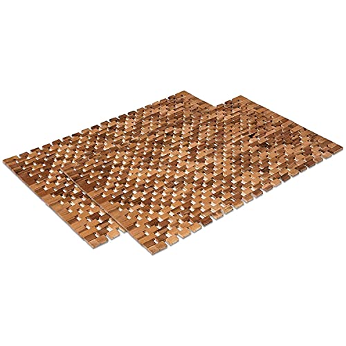 WohnDirect rutschfeste Holz Badematte Natur 2er Set 60x100 - Nachhaltige, Robuste Holzmatte für Badezimmer, Sauna & Wellness - Duschvorleger aus 100% Akazienholz von WohnDirect