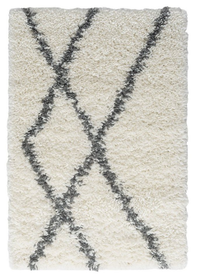 Teppich MY-RUG Hochflorteppich Shaggy Luxe 90x60cm, Wohnando, rechteckig, Höhe: 38 mm, Scandi Rauten Design, leicht glänzend, extra flauschig von Wohnando