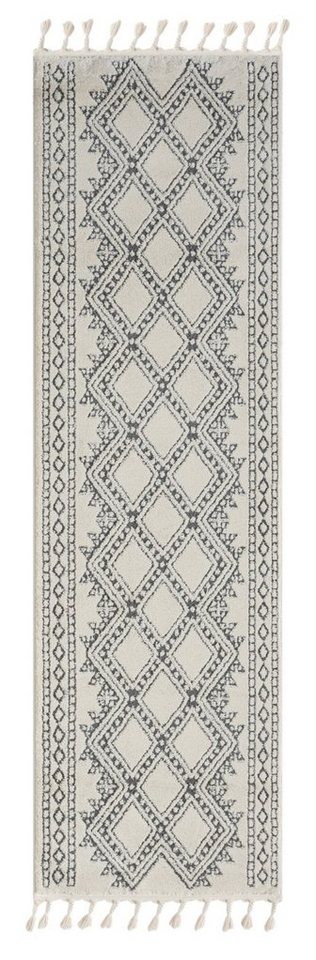 Teppich MY-RUG Alva, Hochflorteppich 250x80cm, Wohnando, Rechteckig, Höhe: 20 mm, modern, marokkanisches Design, flauschig weich, Skandi-Rautenmuster von Wohnando