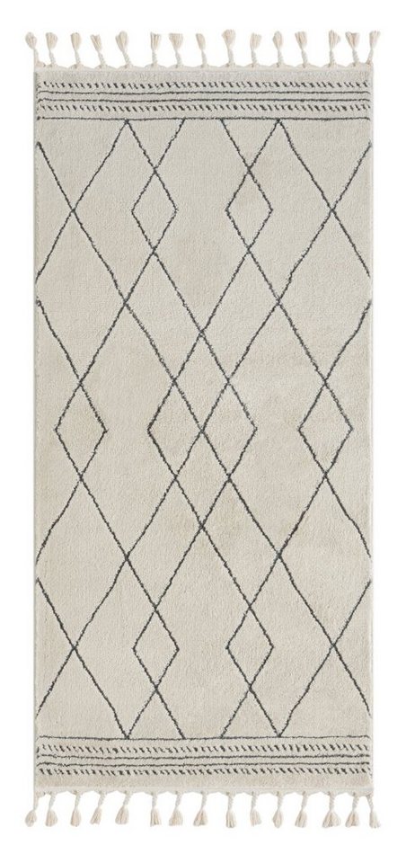 Wohnando Teppich MY-RUG Ella, Hochflorteppich 200x100cm, Rechteckig, Höhe: 20 mm, modern, marokkanisches Design, flauschig weich, Skandi-Rautenmuster von Wohnando