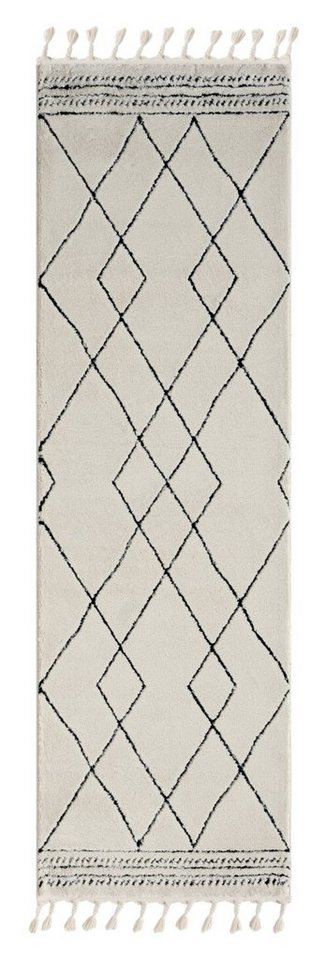 Teppich MY-RUG Ella, Hochflorteppich 250x80cm, Wohnando, Rechteckig, Höhe: 20 mm, modern, marokkanisches Design, flauschig weich, Skandi-Rautenmuster von Wohnando
