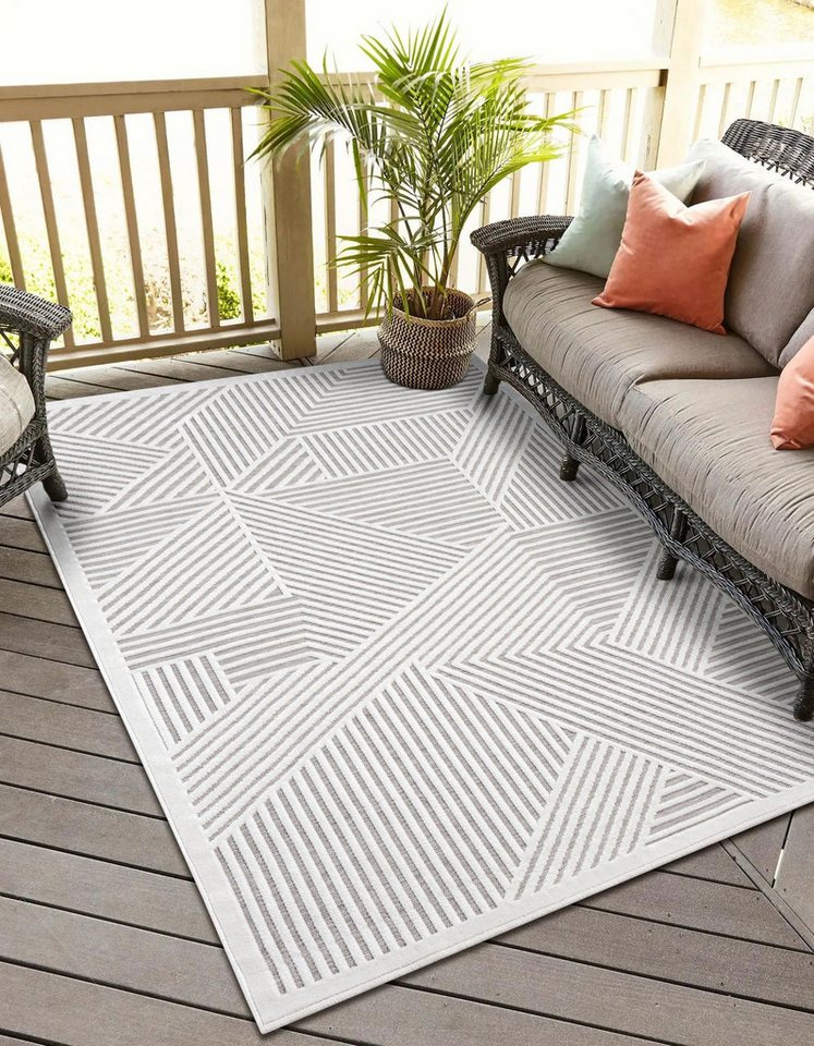 Teppich MY-RUG Outdoor-Teppich "Audrey" 150x80 cm, grau, Wohnando, rechteckig, Höhe: 8 mm, mit schlichtem Hoch-Tief-Design von Wohnando