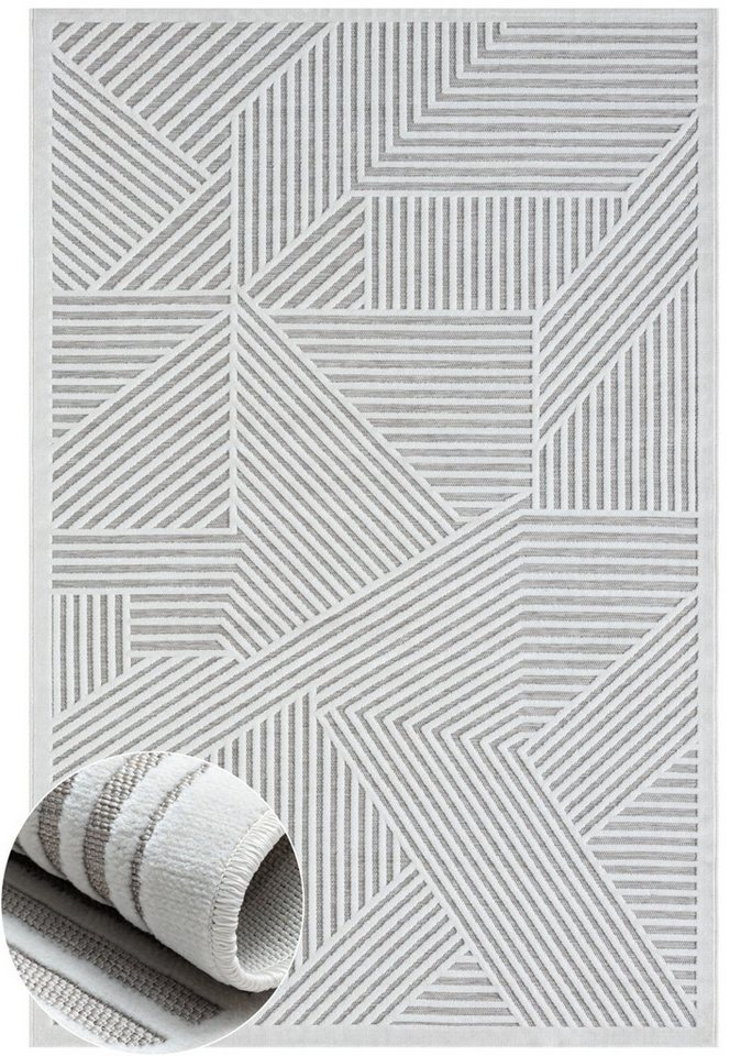Wohnando Teppich MY-RUG Outdoor-Teppich "Audrey" 150x80 cm, grau, rechteckig, Höhe: 8 mm, mit schlichtem Hoch-Tief-Design von Wohnando