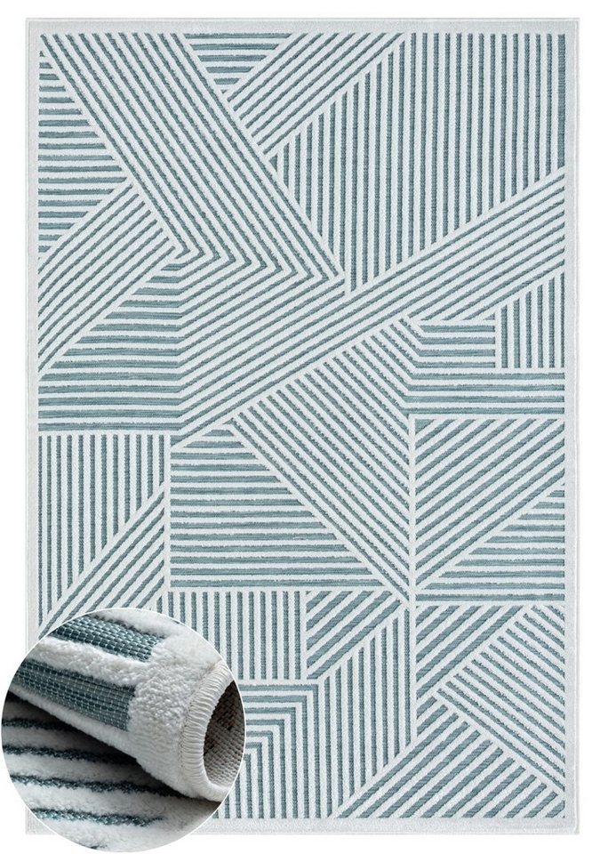 Wohnando Teppich MY-RUG Outdoor-Teppich "Audrey II" 150x80 cm, blau, rechteckig, Höhe: 8 mm, mit schlichtem Hoch-Tief-Design von Wohnando