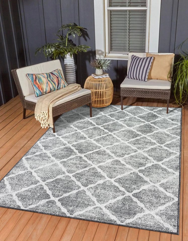 Teppich MY-RUG Outdoor-Teppich Bonnie" 150x80 cm, grau, Wohnando, rechteckig, Höhe: 6 mm, mit modernem Muster, für Terrasse oder Balkon" von Wohnando