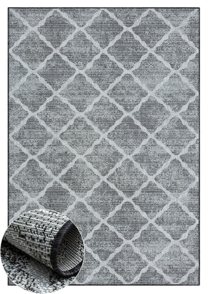 Wohnando Teppich MY-RUG Outdoor-Teppich "Bonnie" 150x80 cm, grau, rechteckig, Höhe: 6 mm, mit modernem Muster, für Terrasse oder Balkon von Wohnando