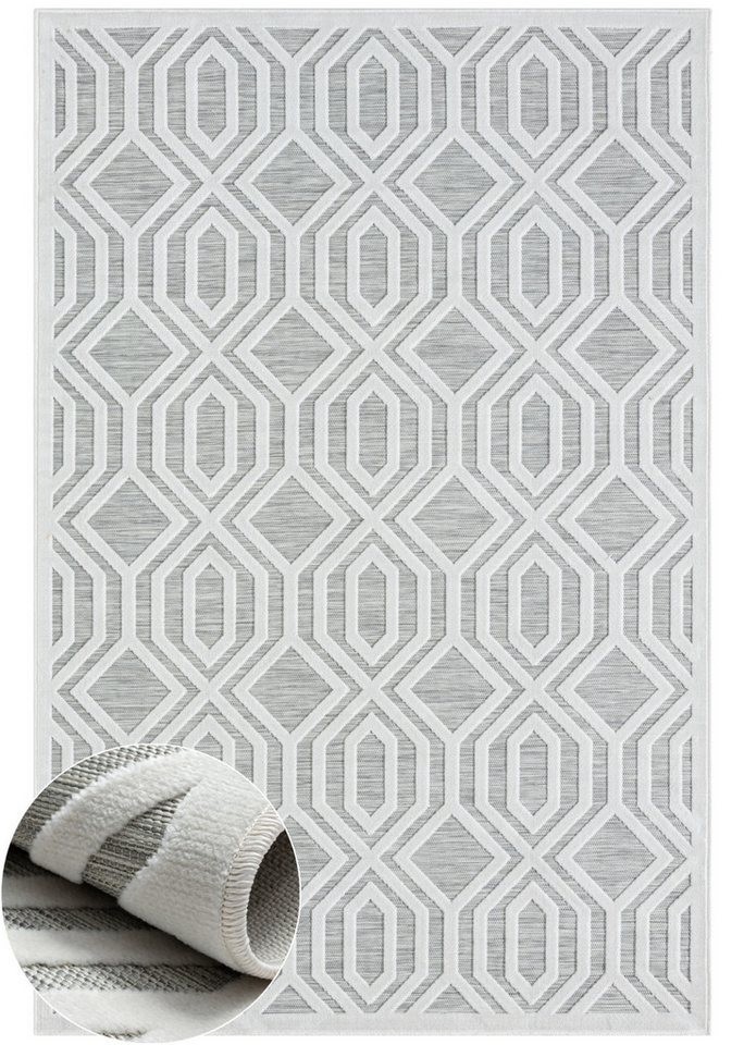 Teppich MY-RUG Outdoor-Teppich "Fantasia" 150x80 cm, grau, Wohnando, rechteckig, Höhe: 8 mm, mit schlichtem Hoch-Tief-Design von Wohnando