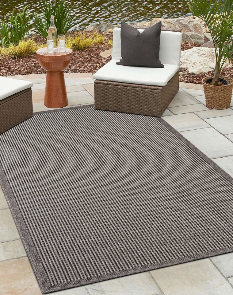 Teppich MY-RUG Outdoor-Teppich Fiona II" 150x80 cm, schwarz, Wohnando, rechteckig, Höhe: 6 mm, mit natürlichem, schlichten Design für deinen Außenbereich" von Wohnando