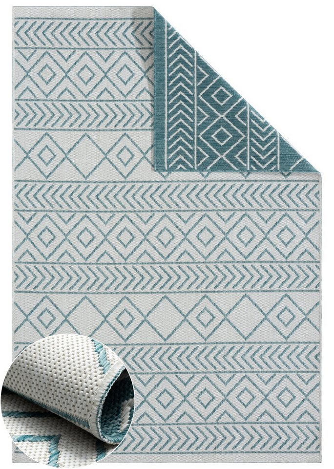 Teppich MY-RUG Wendbarer Outdoor-Teppich Juniper" 150x80 cm, türkis, Wohnando, rechteckig, Höhe: 8 mm, robust, Teppich für Terrasse oder Balkon" von Wohnando