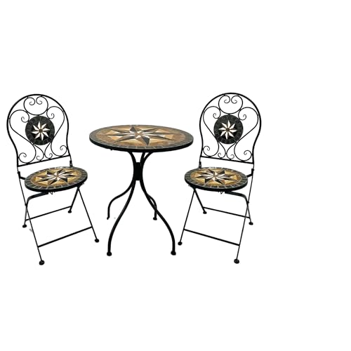 Wohnando 3tlg. Bistroset Balkonset Gartenmöbel klappbar mit Mosaik Bistrotisch mit 2 Stühlen, Metall, Balkon-Set Terrasse, Balkon, Casper von Wohnando