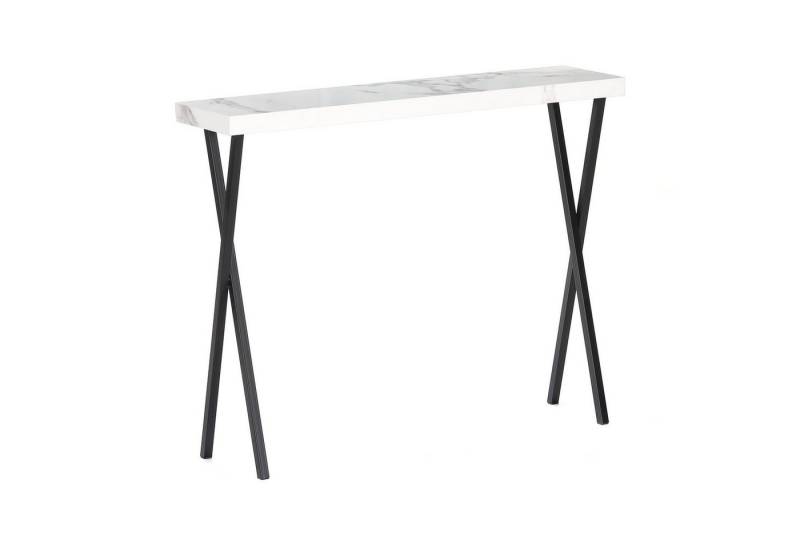 Wohnando Couchtisch Konsolentisch "Apollo", 100x25x80cm weißes Mamordekor, Flurtisch, schwarz Metallbeine, Ablagetisch Flur, Wohnzimmer Sideboard von Wohnando
