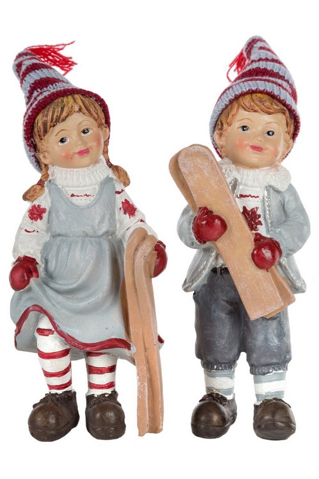 Wohnando Dekofigur Winterkinder mit Ski 2er-Set: Bezaubernde Weihnachtsdekoration von Wohnando