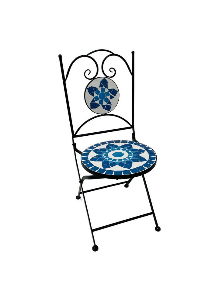 Wohnando Garten-Essgruppe Bistroset Orion", Metalltisch, Metallmöbel, schwarz, Mosaik-Design, (3-tlg), bestehend aus 2 Stühlen und 1 Tisch, Blau Weiß Mix" von Wohnando