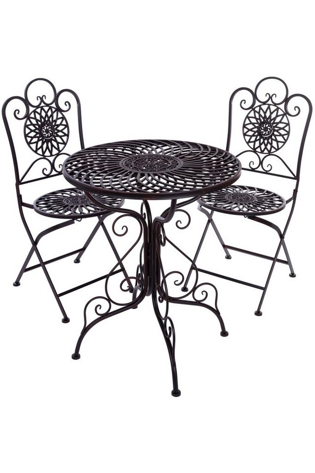 Wohnando Garten-Essgruppe Bistroset "Pia" für Garten oder Balkon, (3-tlg), aus schwarzem Metall, verschnörkeltes Design, Gartenmöbel von Wohnando