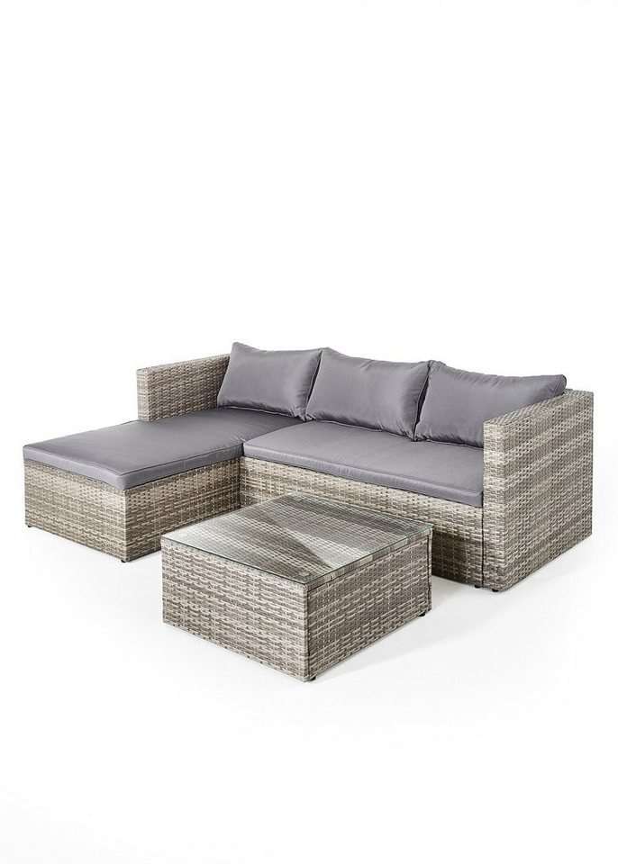 Wohnando Garten-Essgruppe Garten-Lounge "Bragi", Gartensofagarnitur 4 Personen, (2-tlg), Eckbank mit Lounge-Tisch, in gemütlichem hellgrau, Gartenmöbel von Wohnando