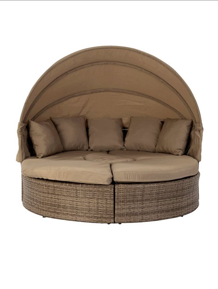 Wohnando Garten-Essgruppe Garten-Sonneninsel Sol", Gartenlounge-Set 172x172x142cm (BxTxH), (3-tlg), Rattan Lounge inkl. Dach, beige, Loungebett, Gartenmöbel" von Wohnando