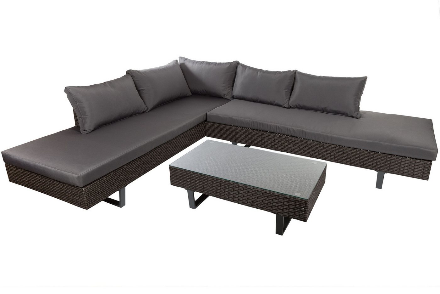 Wohnando Garten-Essgruppe Gartenlounge Villy" schwarz für 4-6 Personen, (2-tlg), mit gemütlichen Sitzpolstern, Ecksofa, anthrazit, Gartenmöbel" von Wohnando