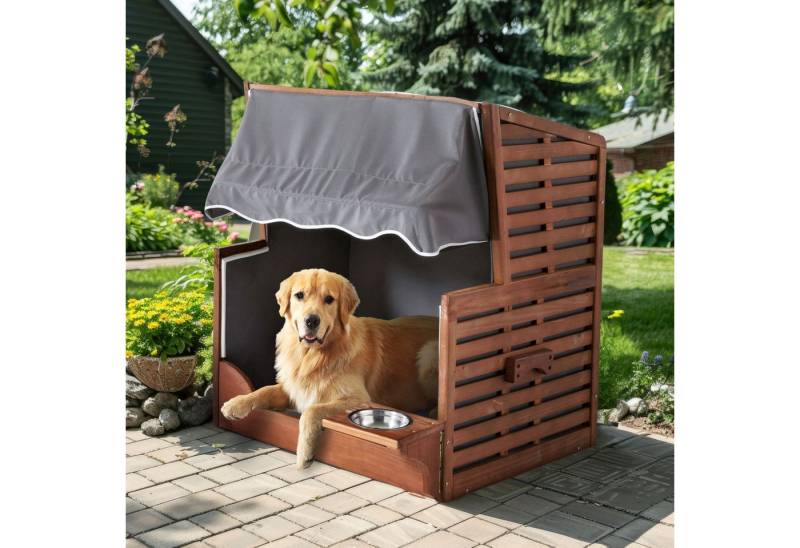 Wohnando Strandkorb Hundstrandkorb "Buddy", Haustier Zubehör Sommer 75x65x95cm (BxTxH), (1-tlg), Hundehütte, inkl. Wassernapf, Schattenplätzchen, Gartenmöbel von Wohnando