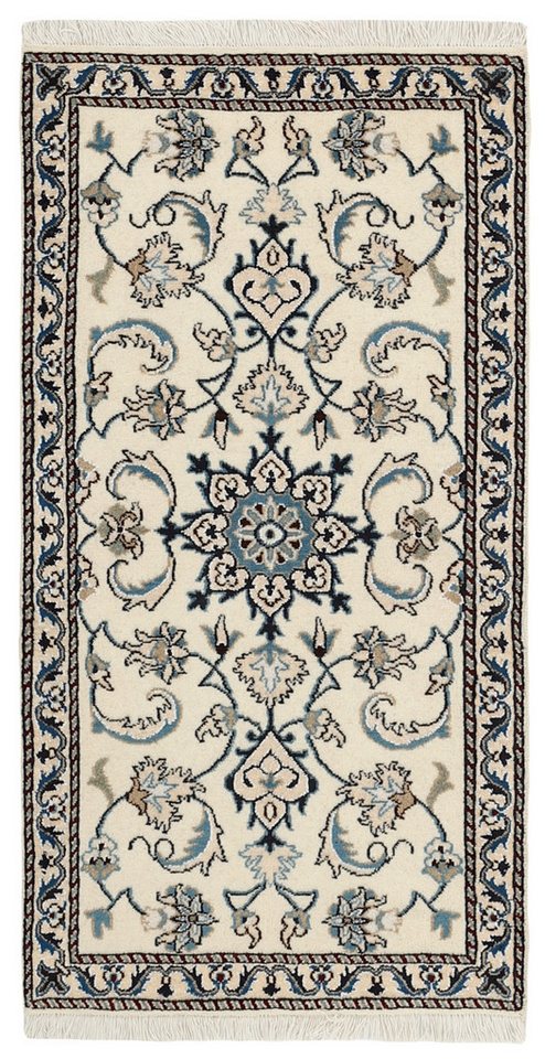 Wohnando Teppich MY-RUG Perserteppich Nain Kashmar Medaillon-Design creme 134x70cm, Rechteckig, Höhe: 12 mm, Handgeknüpfter Teppich,Handgesponnene Wolle, mit Naturfarben gegärbt von Wohnando