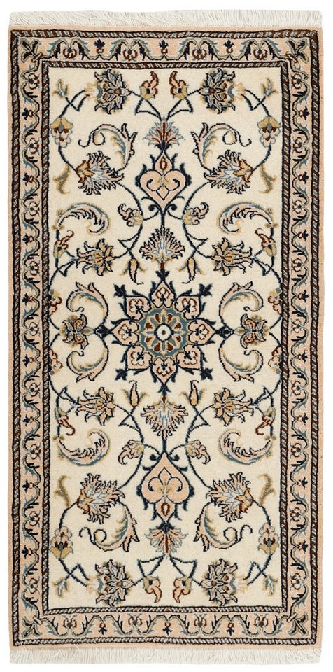 Wohnando Teppich MY-RUG Perserteppich Nain Kashmar Medaillon-Design creme 135x69cm, Rechteckig, Höhe: 12 mm, Handgeknüpfter Teppich,Handgesponnene Wolle, mit Naturfarben gegärbt von Wohnando