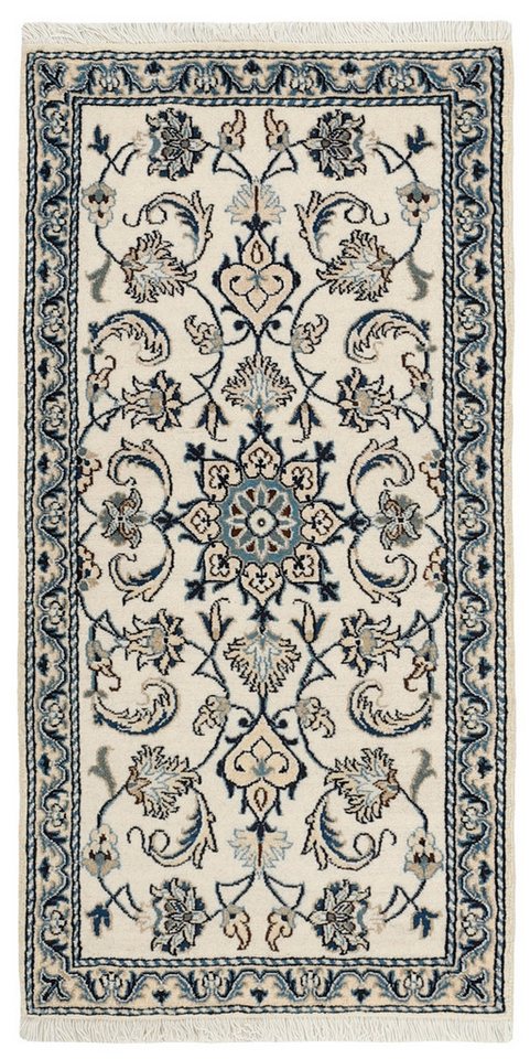 Wohnando Teppich MY-RUG Perserteppich Nain Kashmar Medaillon-Design creme 137x70cm, Rechteckig, Höhe: 12 mm, Handgeknüpfter Teppich,Handgesponnene Wolle, mit Naturfarben gegärbt von Wohnando
