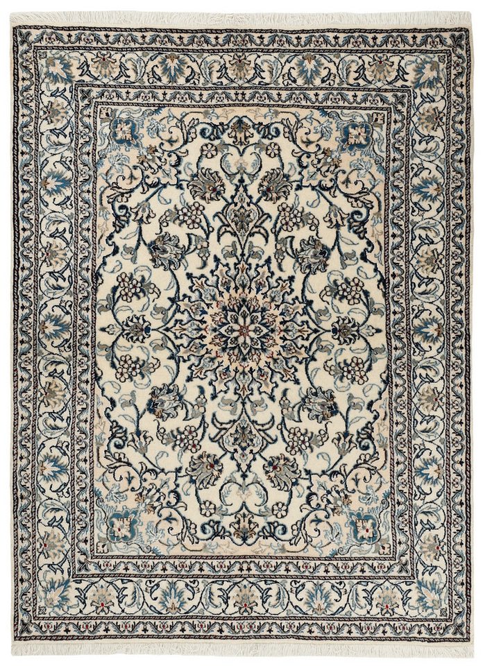 Wohnando Teppich MY-RUG Perserteppich Nain Kashmar Medaillon-Design creme 192x144cm, Rechteckig, Höhe: 12 mm, Handgeknüpfter Teppich,Handgesponnene Wolle, mit Naturfarben gegärbt von Wohnando