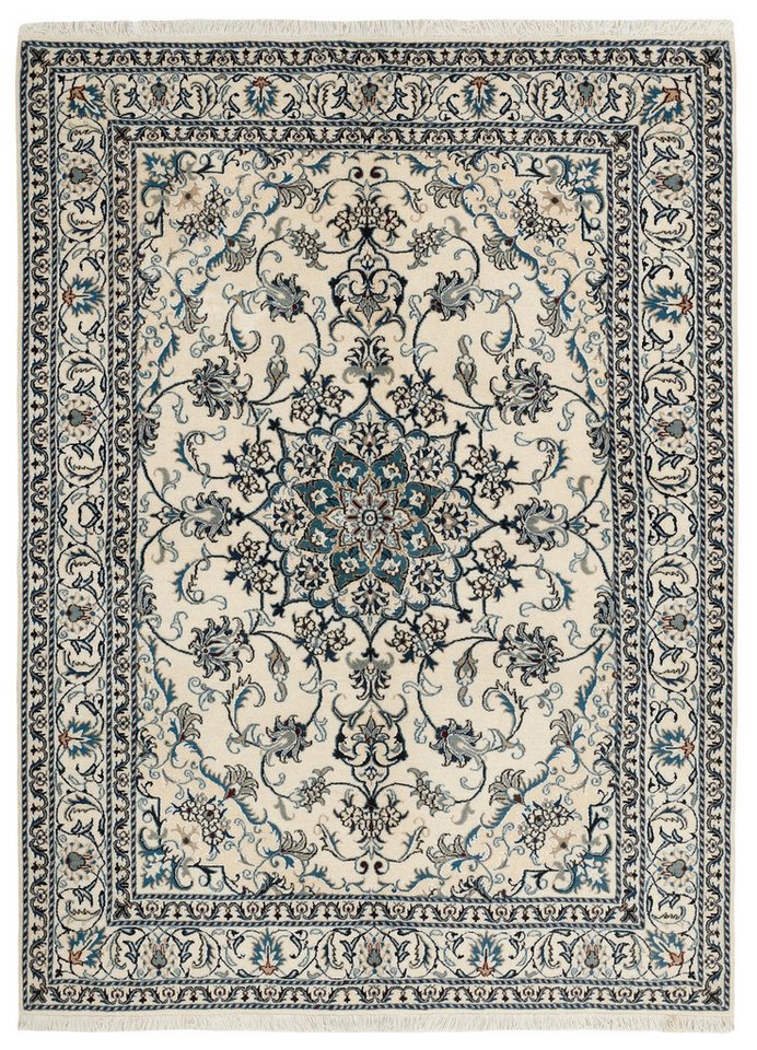 Wohnando Teppich MY-RUG Perserteppich Nain Kashmar Medaillon-Design creme 226x172cm, Rechteckig, Höhe: 12 mm, Handgeknüpfter Teppich,Handgesponnene Wolle, mit Naturfarben gegärbt von Wohnando