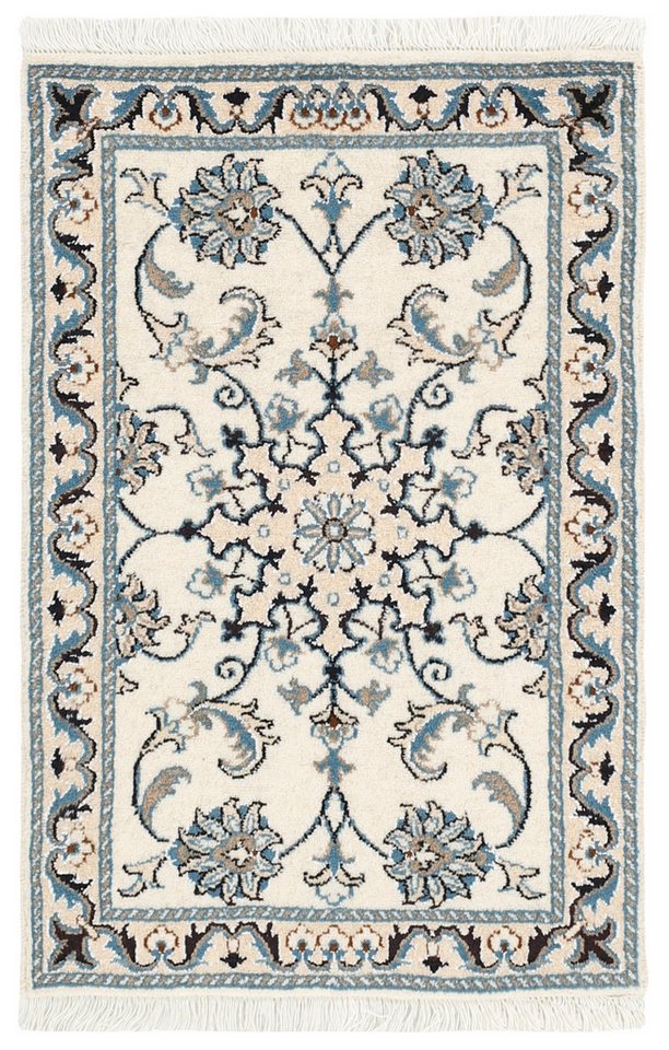 Wohnando Teppich MY-RUG Perserteppich Nain Kashmar Medaillon-Design creme 83x55cm, Rechteckig, Höhe: 12 mm, Handgeknüpfter Teppich,Handgesponnene Wolle, mit Naturfarben gegärbt von Wohnando