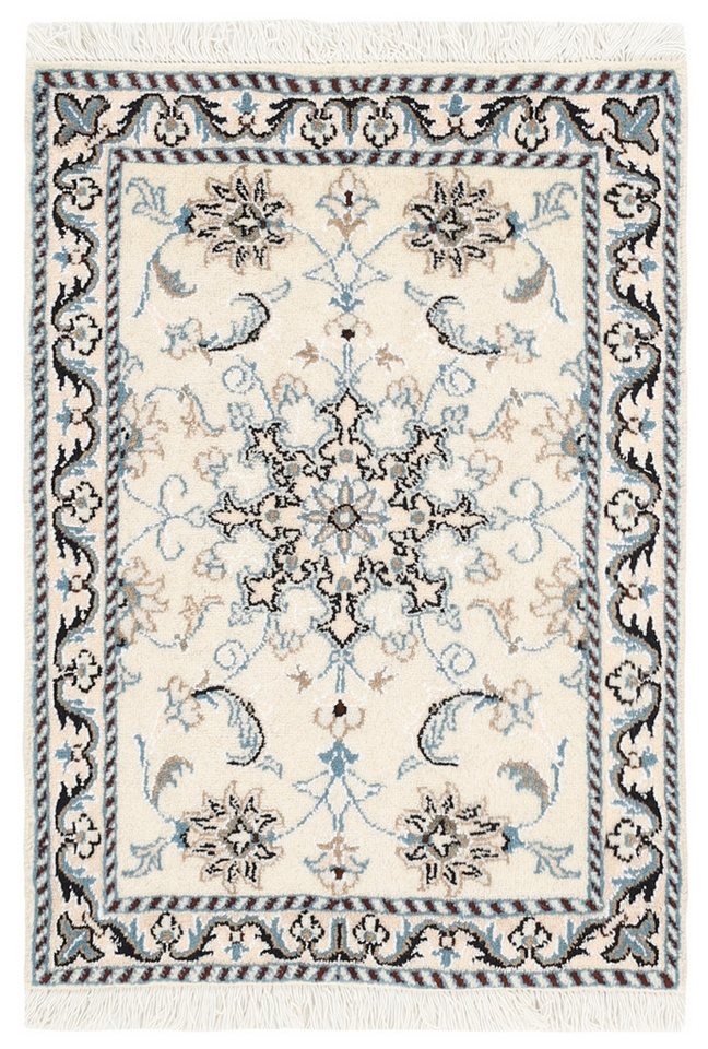 Wohnando Teppich MY-RUG Perserteppich Nain Kashmar Medaillon-Design creme 84x60cm, Rechteckig, Höhe: 12 mm, Handgeknüpfter Teppich,Handgesponnene Wolle, mit Naturfarben gegärbt von Wohnando