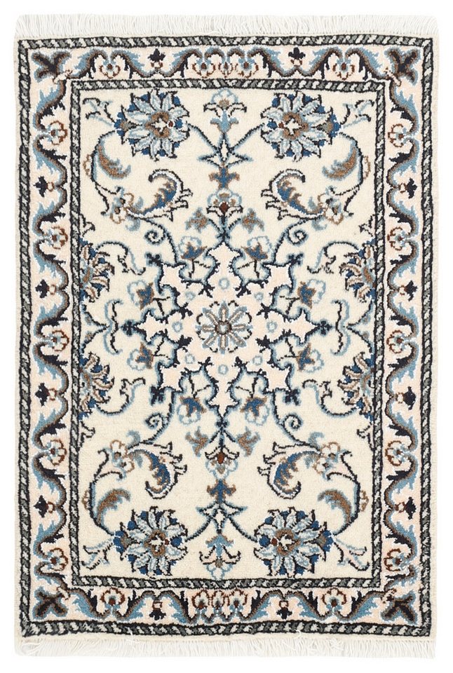 Wohnando Teppich MY-RUG Perserteppich Nain Kashmar Medaillon-Design creme 85x60cm, Rechteckig, Höhe: 12 mm, Handgeknüpfter Teppich,Handgesponnene Wolle, mit Naturfarben gegärbt von Wohnando