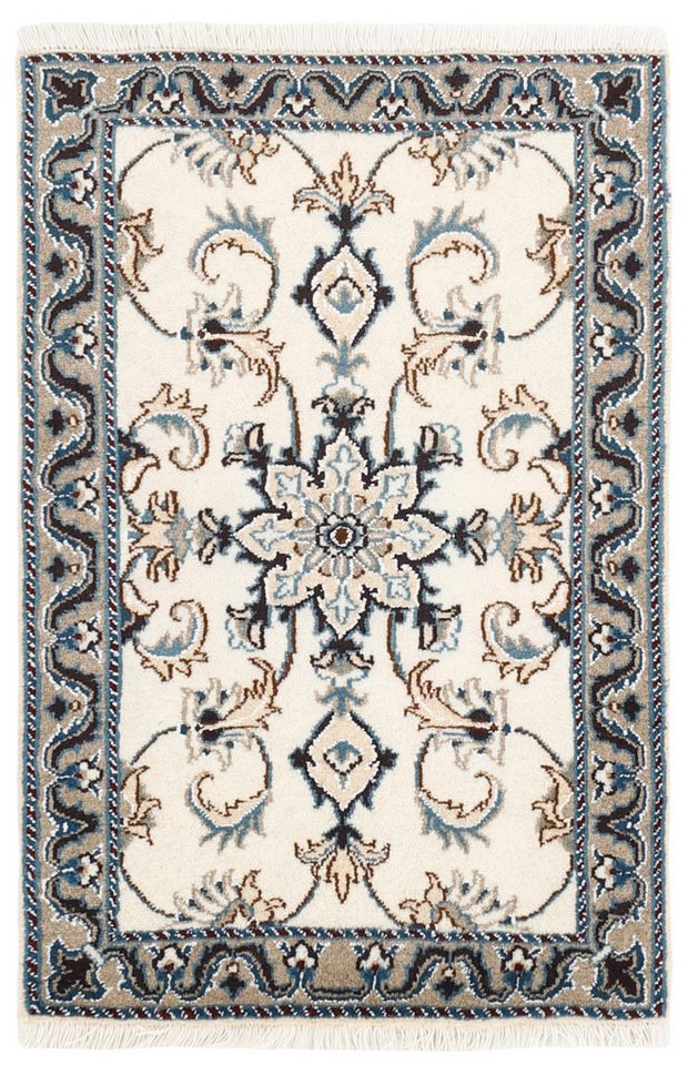 Wohnando Teppich MY-RUG Perserteppich Nain Kashmar Medaillon-Design creme 86x56cm, Rechteckig, Höhe: 12 mm, Handgeknüpfter Teppich,Handgesponnene Wolle, mit Naturfarben gegärbt von Wohnando