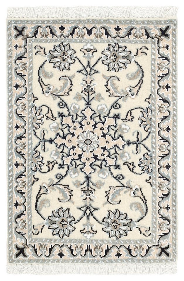 Wohnando Teppich MY-RUG Perserteppich Nain Kashmar Medaillon-Design creme 86x60cm, Rechteckig, Höhe: 12 mm, Handgeknüpfter Teppich,Handgesponnene Wolle, mit Naturfarben gegärbt von Wohnando