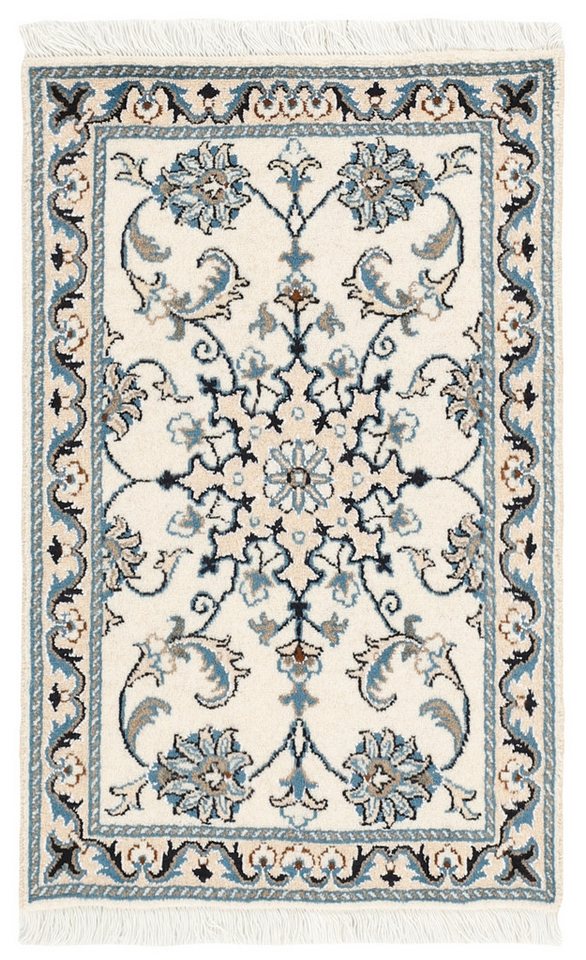 Wohnando Teppich MY-RUG Perserteppich Nain Kashmar Medaillon-Design creme 87x57cm, Rechteckig, Höhe: 12 mm, Handgeknüpfter Teppich,Handgesponnene Wolle, mit Naturfarben gegärbt von Wohnando