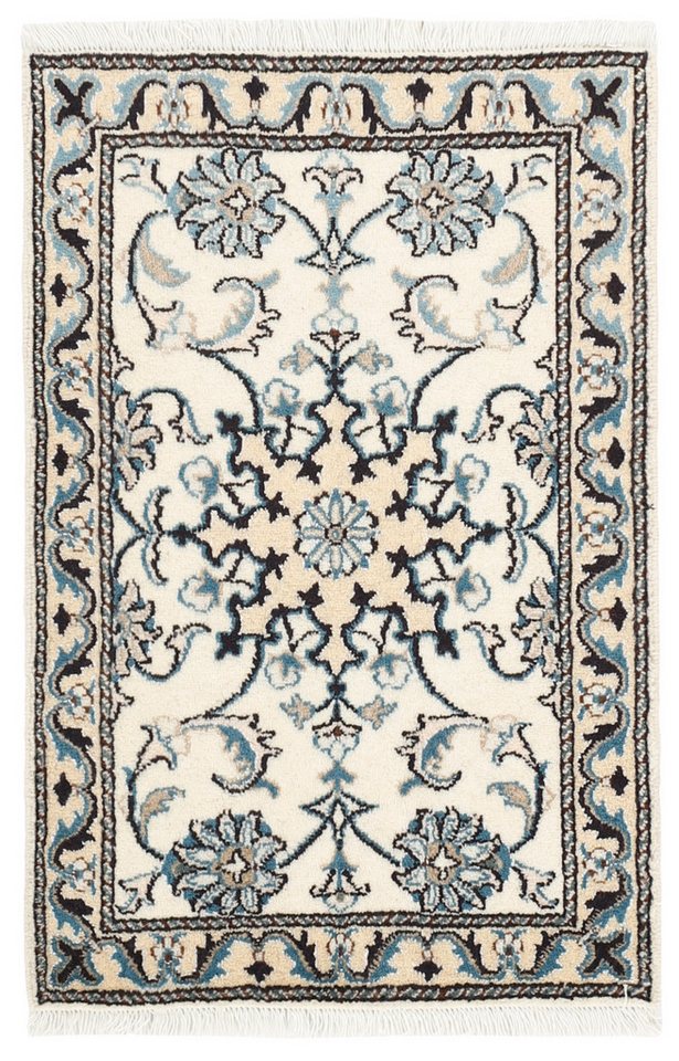 Wohnando Teppich MY-RUG Perserteppich Nain Kashmar Medaillon-Design creme 88x57cm, Rechteckig, Höhe: 12 mm, Handgeknüpfter Teppich,Handgesponnene Wolle, mit Naturfarben gegärbt von Wohnando