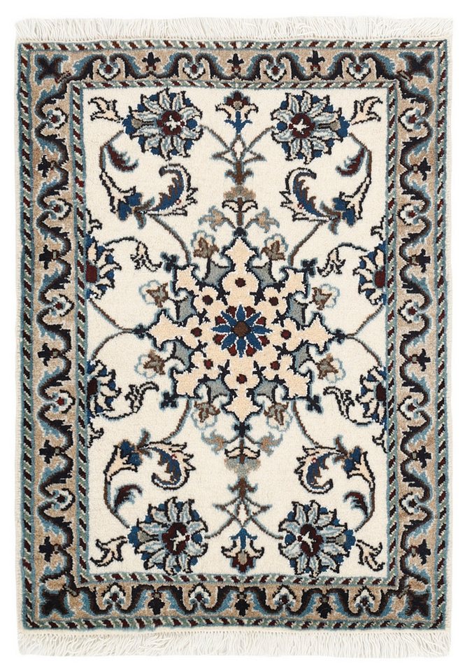 Wohnando Teppich MY-RUG Perserteppich Nain Kashmar Medaillon-Design creme 89x62cm, Rechteckig, Höhe: 12 mm, Handgeknüpfter Teppich,Handgesponnene Wolle, mit Naturfarben gegärbt von Wohnando